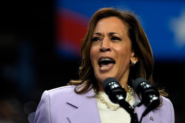Vice President Kamala Harris speaking at a campaign rally in Las Vegas for the 2024 Elections